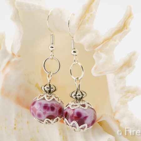 Raspberry Dot earrings, lampworked hand crafted jewellery by FiredGlass