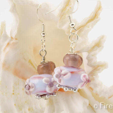 Pink Petals earrings, lampworked hand crafted jewellery by FiredGlass