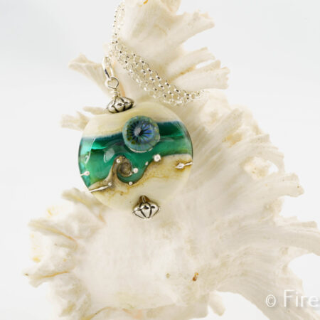 Emerald Eye pendant, lampworked hand crafted jewellery by FiredGlass