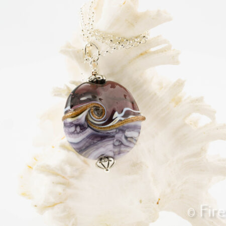 Gold Purple Wave Pendant, lampworked hand crafted jewellery by FiredGlass