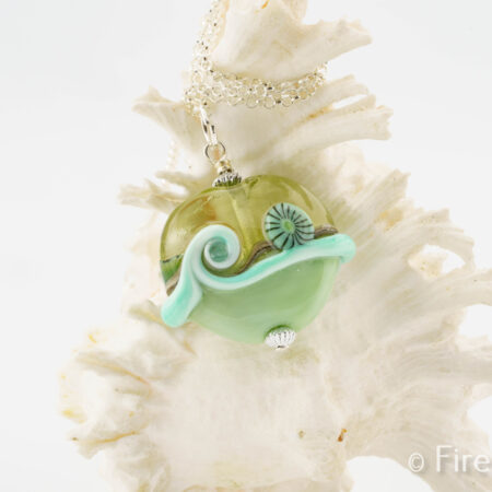 Seaglass Wave pendant, lampworked hand crafted jewellery by FiredGlass